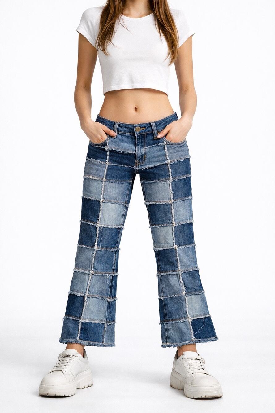 Y2K Zana-Di Patchwork Flare Jeans Low Rise Stretch Denim 26” Waist